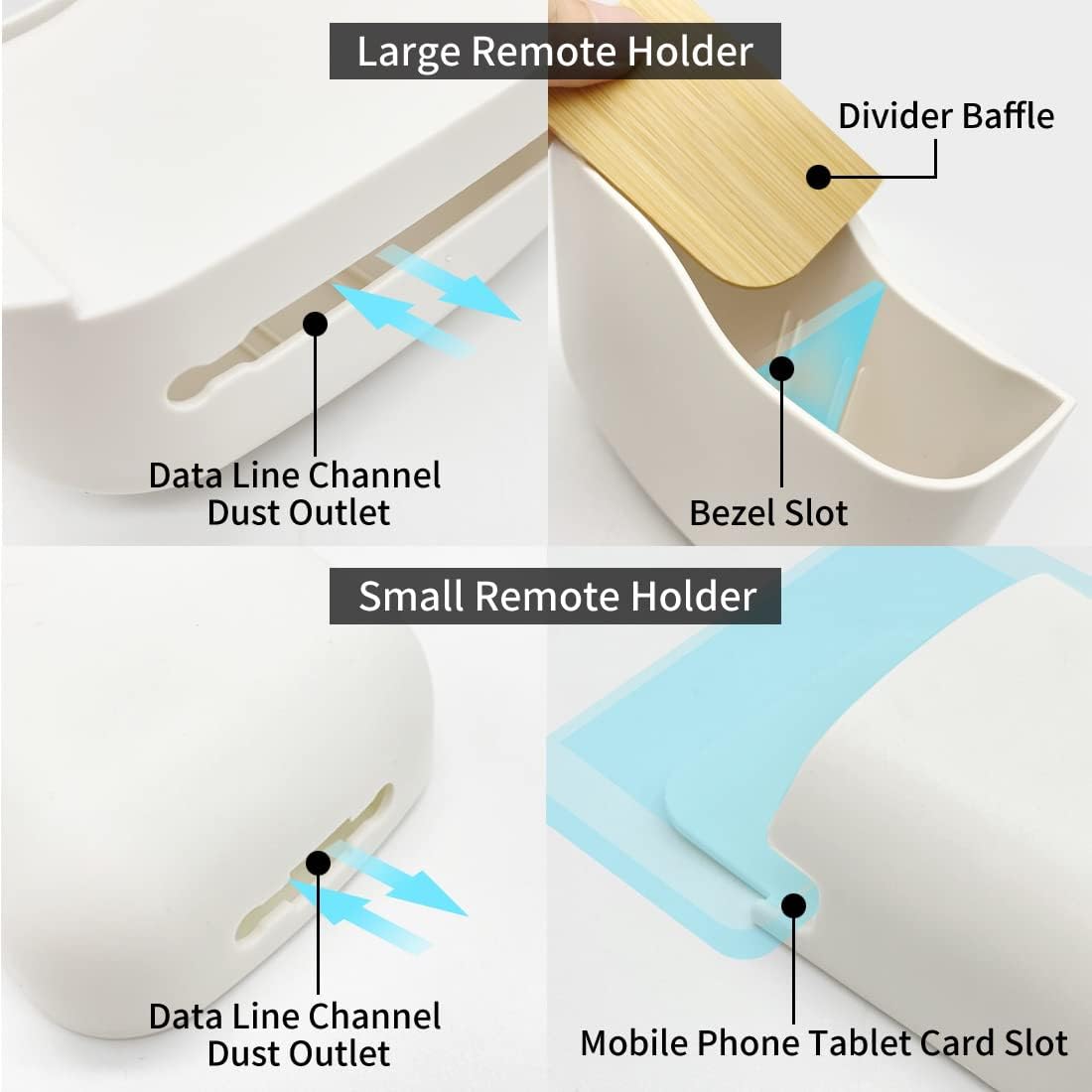 Remote Control Holder Wall Mount Set, Office Supplies Supply Organizer, Bedside Audio-Video Remote Control Shelving, with Self Adhesive Caddy Storage Box, White Wall Phone Stand Mail Sorters