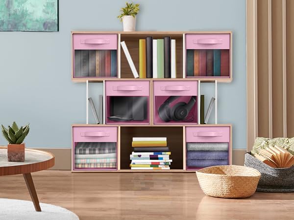 Sorbus 11 Inch Storage Bins with Clear Window - 6 Foldable Baskets for Organizing Clothes, Toys, Books - Sturdy Collapsible Fabric Storage Cubes with Handle - Storage Baskets for Shelves, Closets