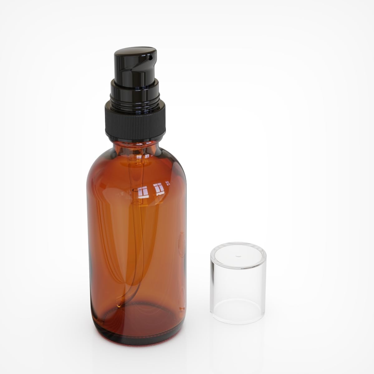 12Pack 2oz Amber Glass Pump Bottles, 60ml with Black Pump, Empty Refillable Travel Small Container For Lotion Cream Essentil Oil Shampoo (2oz)