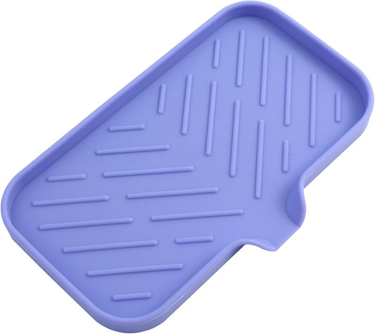 Silicone Bathroom Soap Dishes with Drain Spout-Bathroom and Kitchen Sink Organizer,Sponge Holder,Dish Soap Tray,Perfect for Dispenser,Scrubber,Bottle on Sink or Counter-Light Purple 9.6"×5.3"