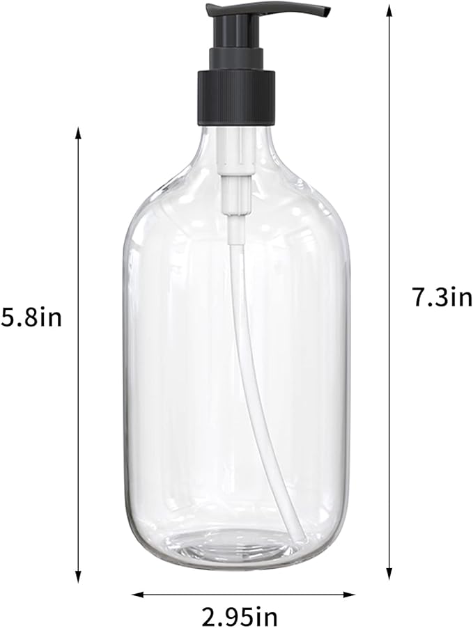 17 Ounce Clear Plastic Pump Bottle Dispenser, Refillable Empty Bottle Container with Pump for Essential Oil Soap Lotion Shampoo, 2 Pcs