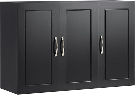 SoBuy Wall Cabinet Laundry Room, Medicine Cabinet for Bathroom Kitchen Garage, 3 Doors Wall Storage Cabinet with Adjustable Shelf, Black FRG231-L-SCH