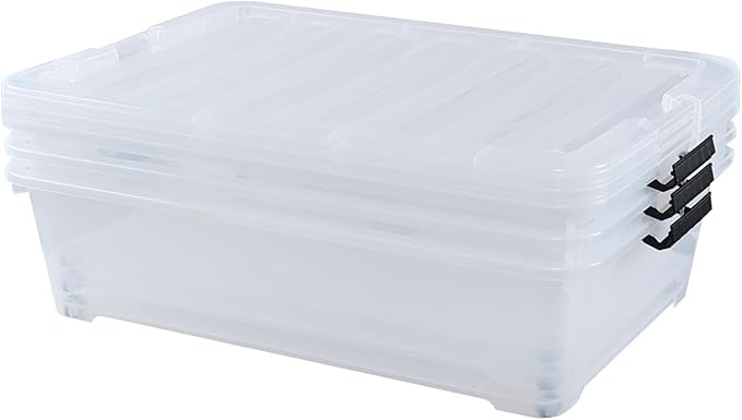 Zopnny 50 Quart Large Underbed Storage Bins with Lids, Plastic Under Bed Storage Containers, Clear, 3 Packs