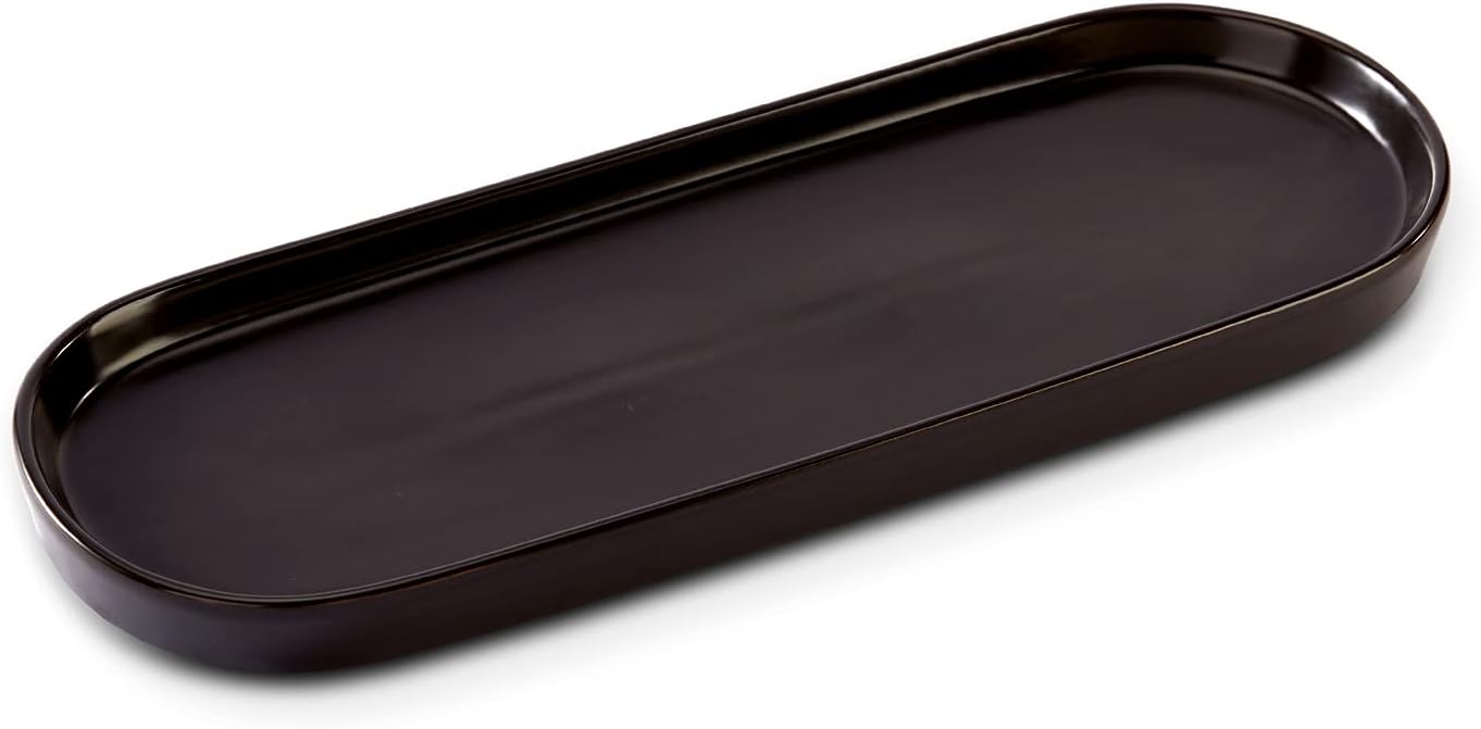 Simple Style Ceramic Sink Tray - Bathroom and Kitchen Counter Tray (Black)