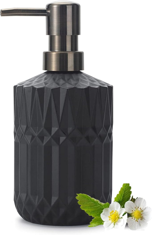 Glass Soap Dispenser Hand Soap Dispenser 12oz/390ml Soap Dispenser Bathroom Kitchen Soap Dispenser/Lotion Dispenser with ABS Plastic Pump Clear Black