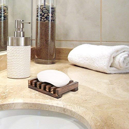 Anwenk Soap Dish Wooden Soap Saver Holder Soap Tray for Bathroom Shower Rectangular Sink Drainer Hand Craft for Soap,Sponges and More (2 Pack)