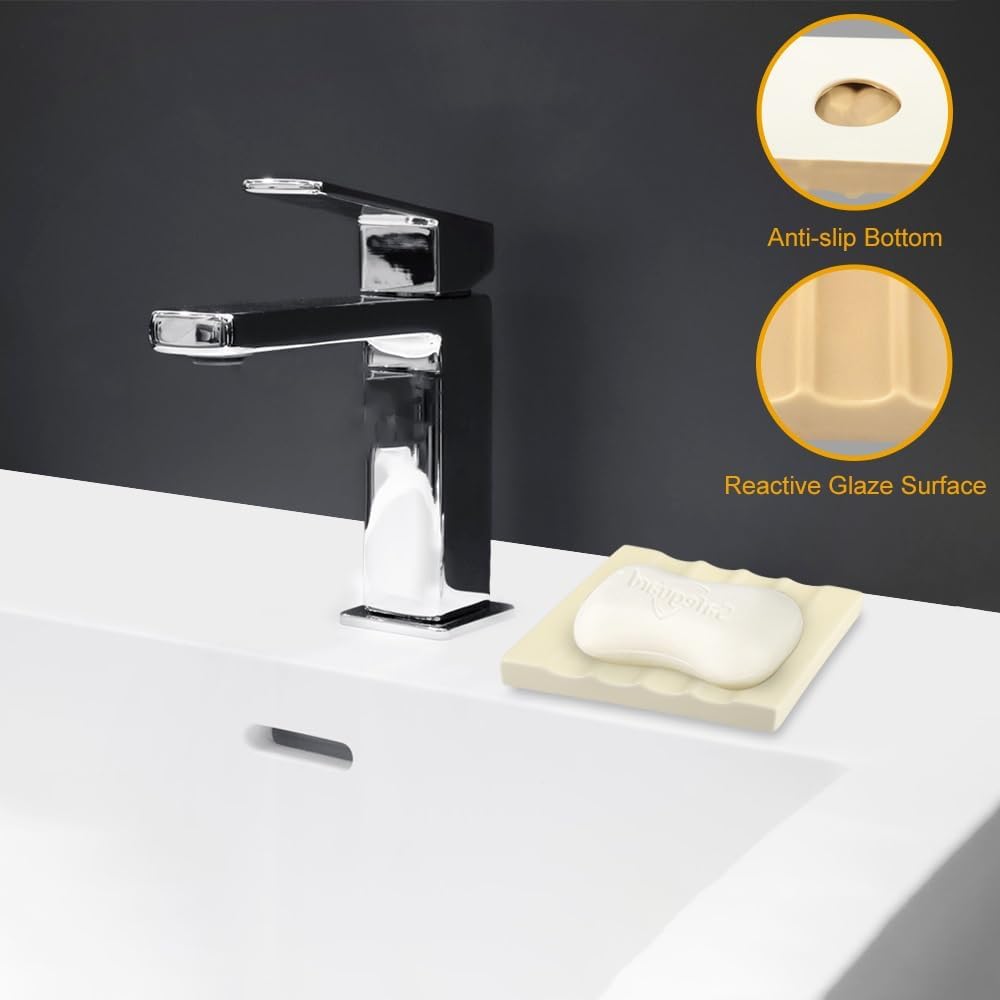 Soap Dish for Bathroom Sink and Shower Ceramic Soap Tray, Small Bar Soap Holder with Drainage Non-Slip Luxury Bathroom Decor Accessories (White)