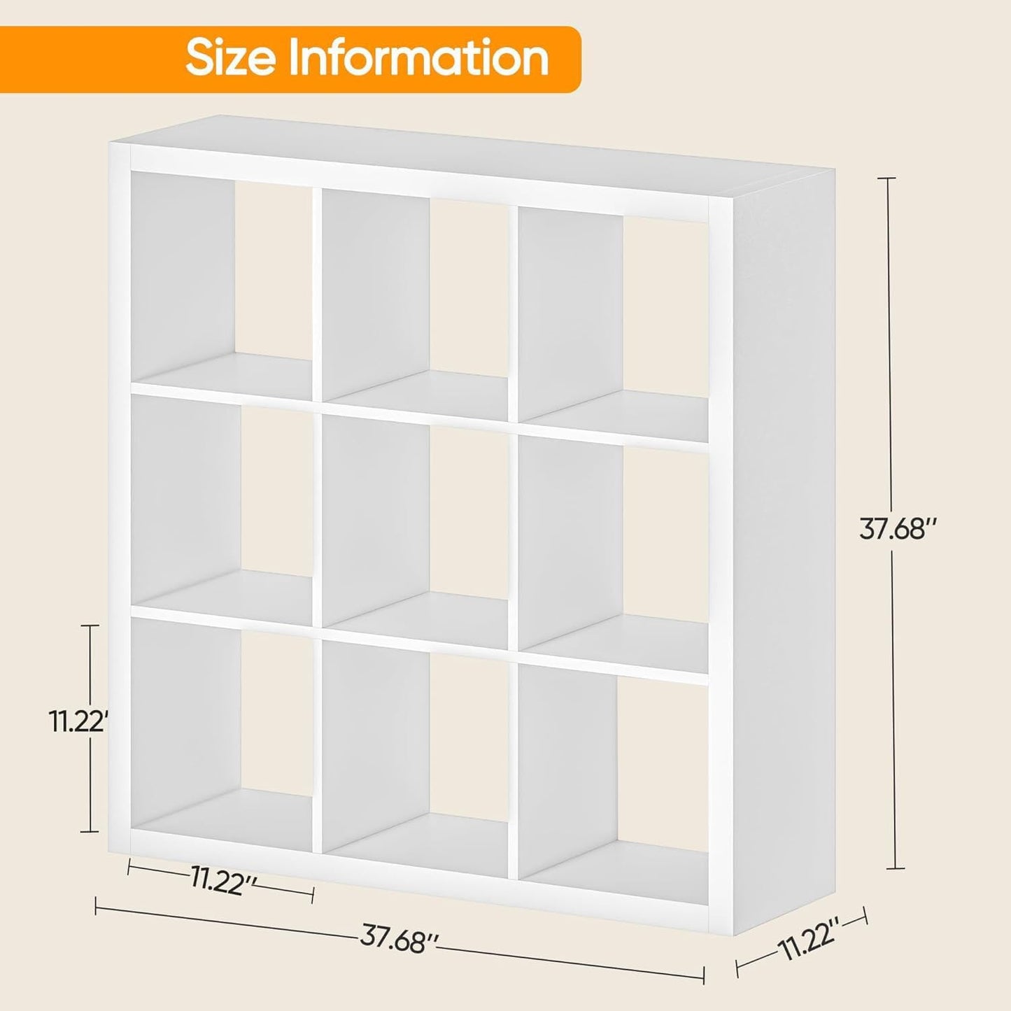 Bookshelf with Storage Bins, 9-Cube Storage Organizer Sturdy Wooden Bookcase Open Book Shelf, Multifunctional Cubicle Rack for Storages & Display, Furniture for Living Room Bedroom Office, White