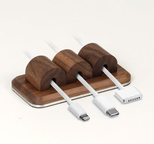 Wooden Magnetic Cable Organizer for Desk – Oak Cable Holder, Cord Management Station with Non-Slip Base, Cable Tidy Organizer for Office & Home