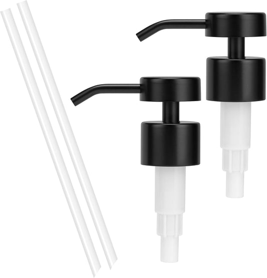 Soap Dispenser Pump Replacement 304 Stainless Steel for Regular Mouth Bottle for Standard 28/400 Thread Size Kitchen Bathroom Lotion Refill Flat Top Dispenser Pumps 2 Pack(Black)