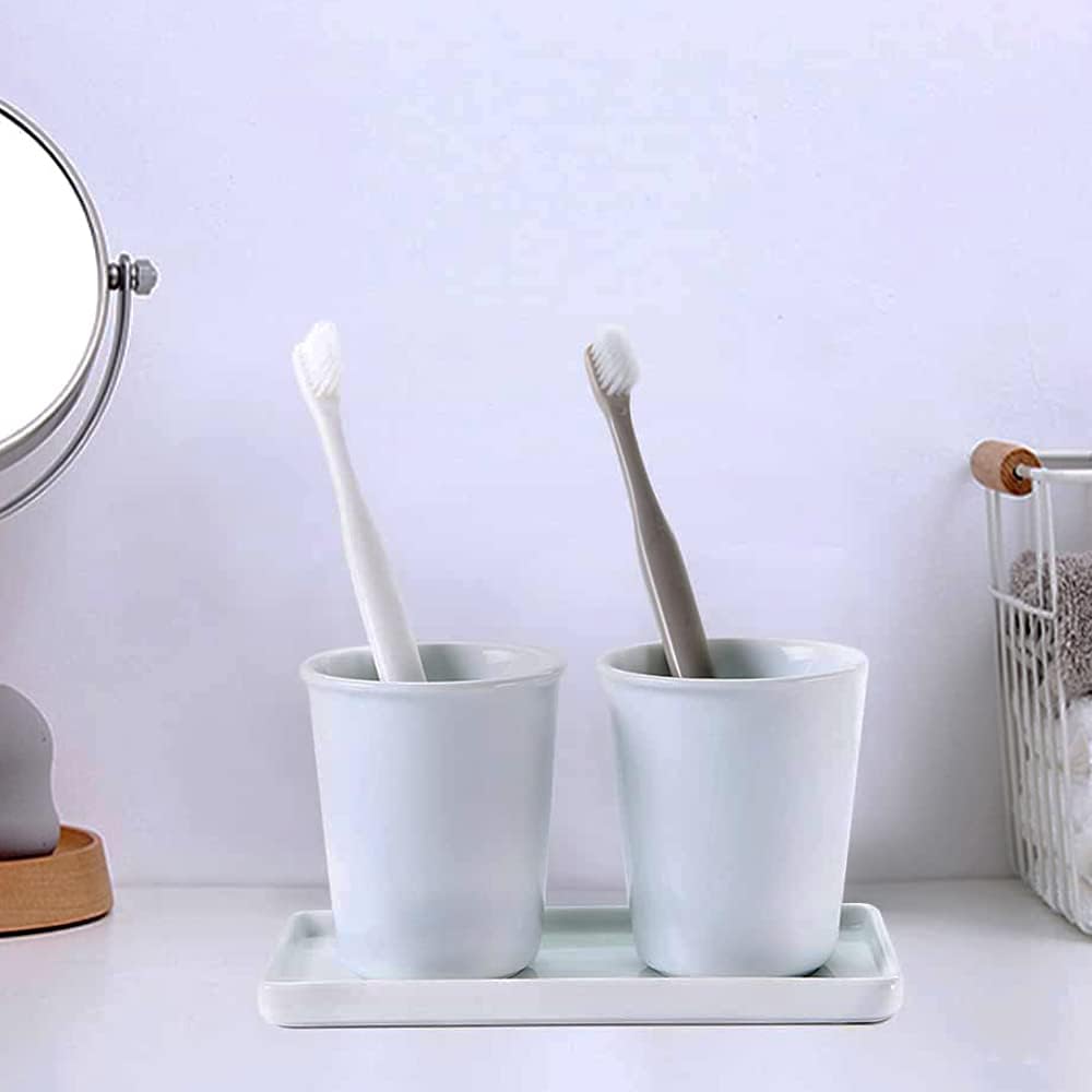 Ceramic Soap Dispenser Tray for Kitchen and Bathroom, Modern and Farmhouse Rectangle Service Tray - White(1 Pc)