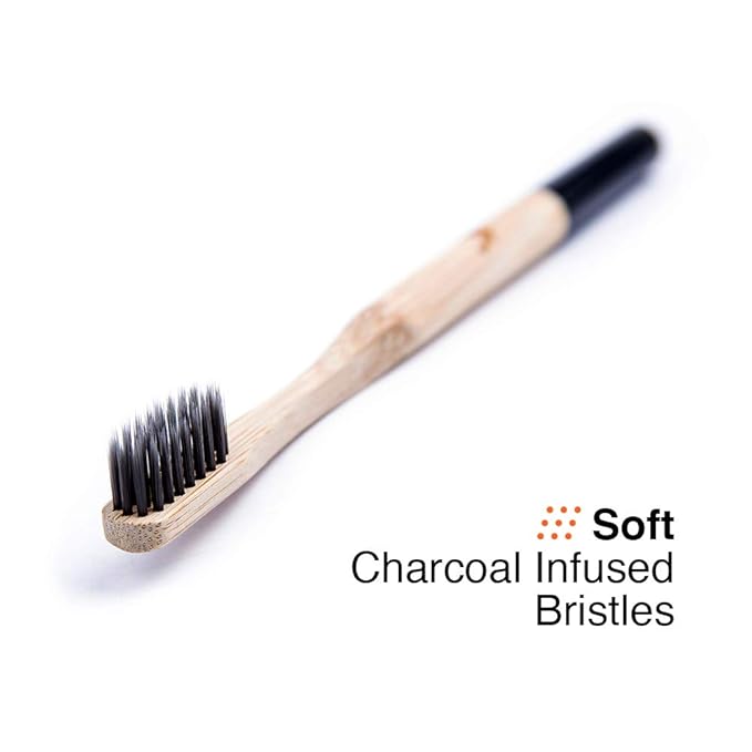 Bamboo Toothbrush with Soft Charcoal Infused Bristles, Set of 4