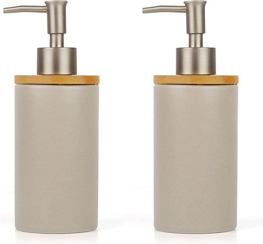Ceramic Soap Dispenser Hand Soap Dispenser Refillable Liquid Great for Kitchen and Bathroom Decorative 2 Pack (Grey)