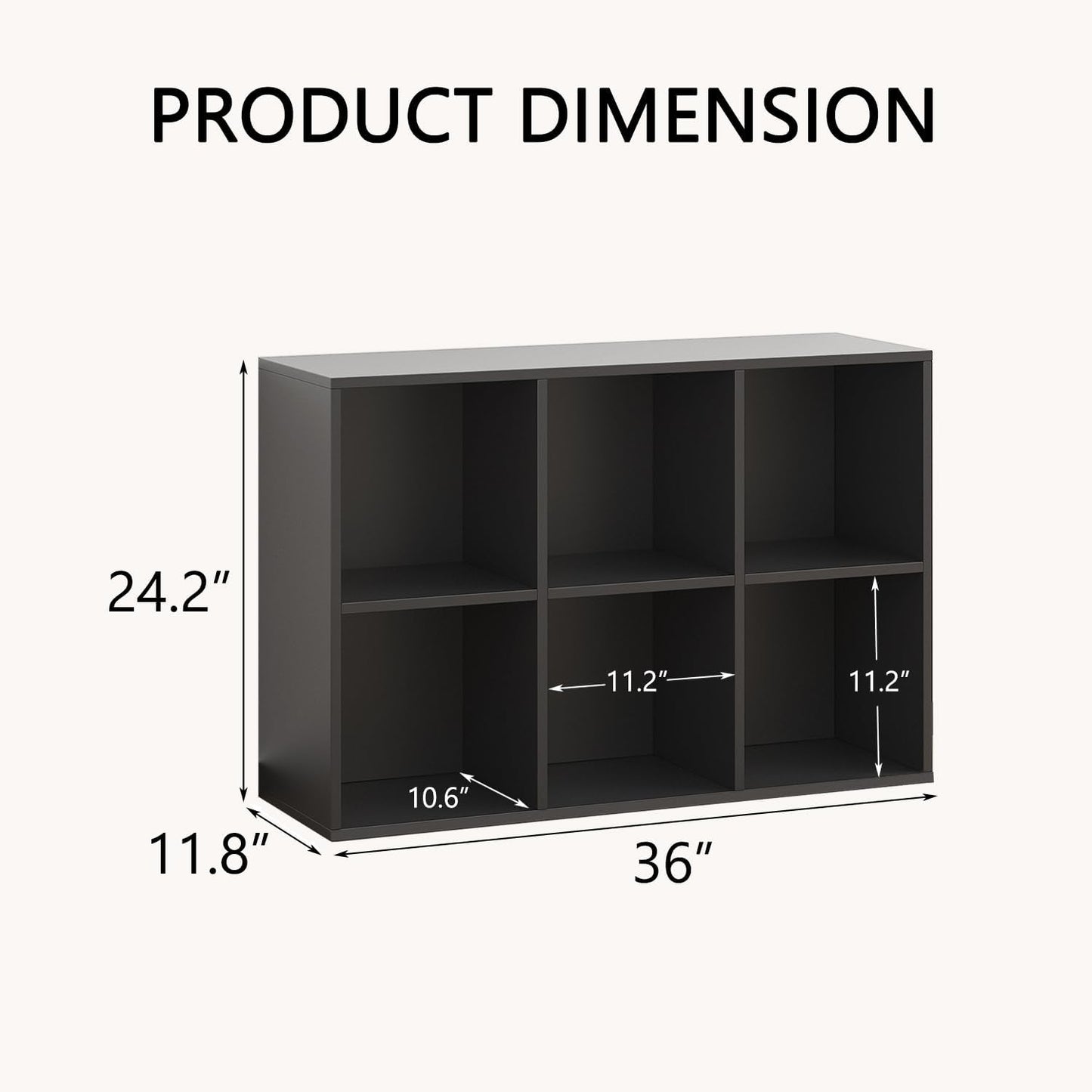 Wooden 6 Cube Storage Organizer with Closed Back Panel,Black Cube Shelf Heavy Duty Cubby Storage Organizer with Compartments for Living,Display Shelf,Bookshelf