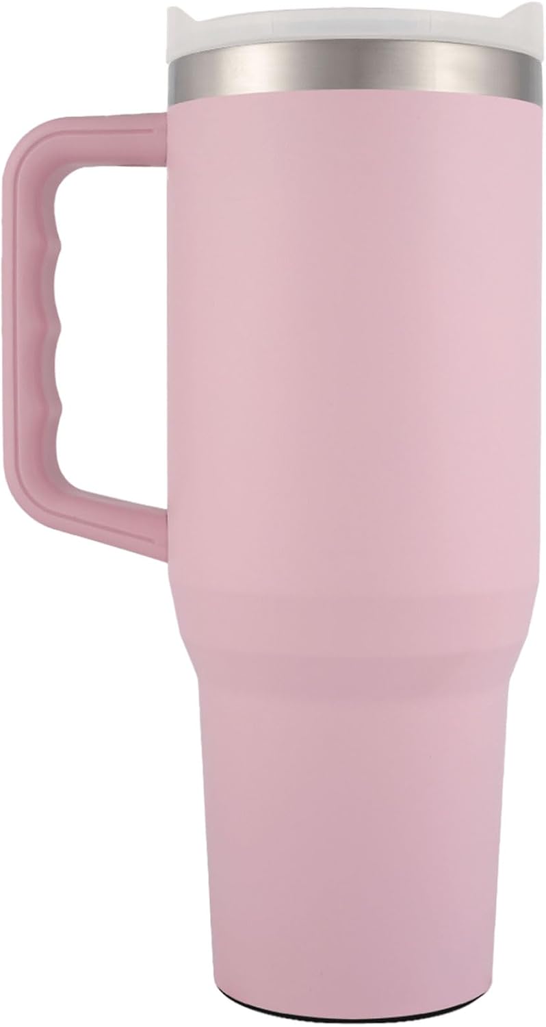 Yukon Outfitters Fit Forty 40oz Double Wall Vacuum Insulated Stainless Steel Tumbler with Reusable Straw & Ergonomic Handle | For Hot or Cold Beverage, Soft Pink