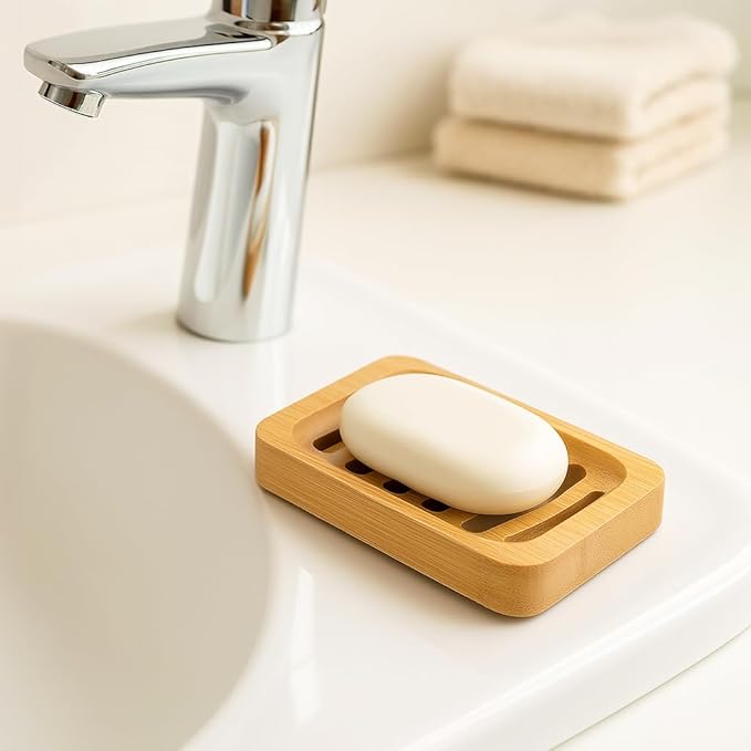 Bamboo Soap Dish with Drainage Slots – Eco-Friendly Wooden Soap Holder for Bathroom, Kitchen & Shower bullet