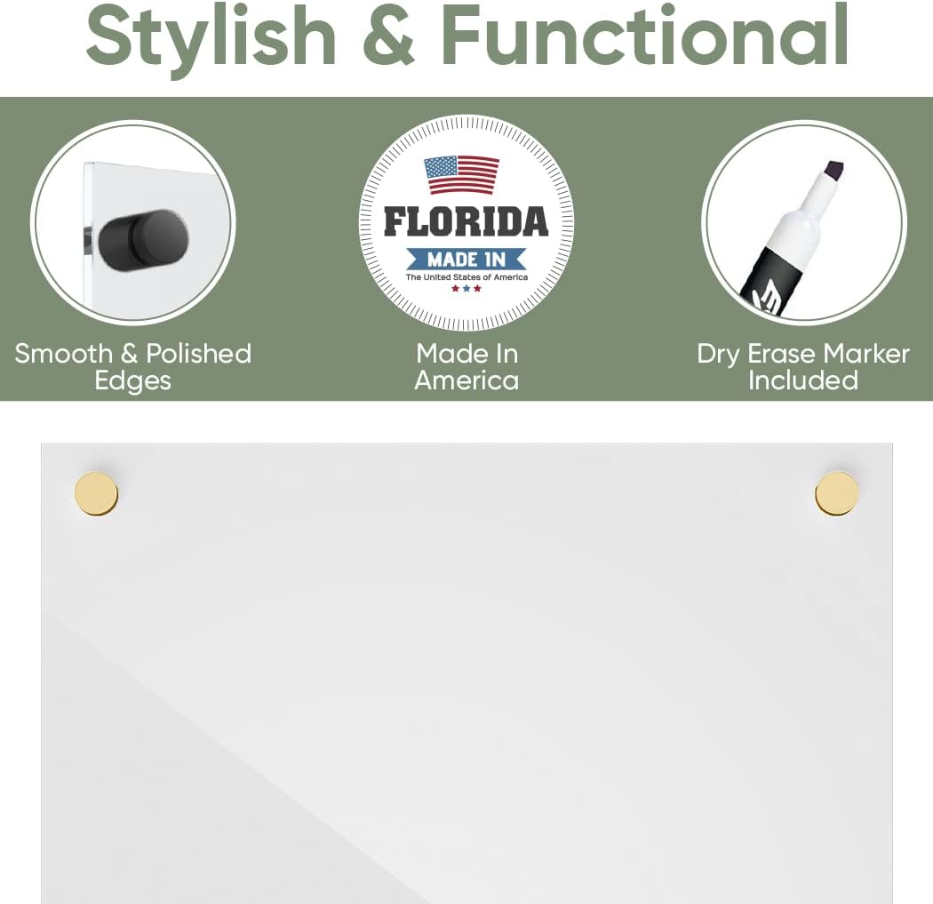 Ships Next Day, Made in USA - Acrylic Dry Erase Board | Non-Magnetic Dry Erase Board | Hanging Frameless White Board | Acrylic for Office, School and Home Walls | for Kids & Adults (White - 11x14)