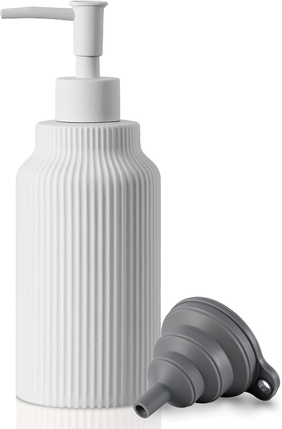 Modern Matte White Soap Dispenser for Bathroom，14oz Ceramic Soft Touch Hand Lotion Dispenser with Pump，Liquid soap Dispenser for Kitchen Rubber Paint (White)