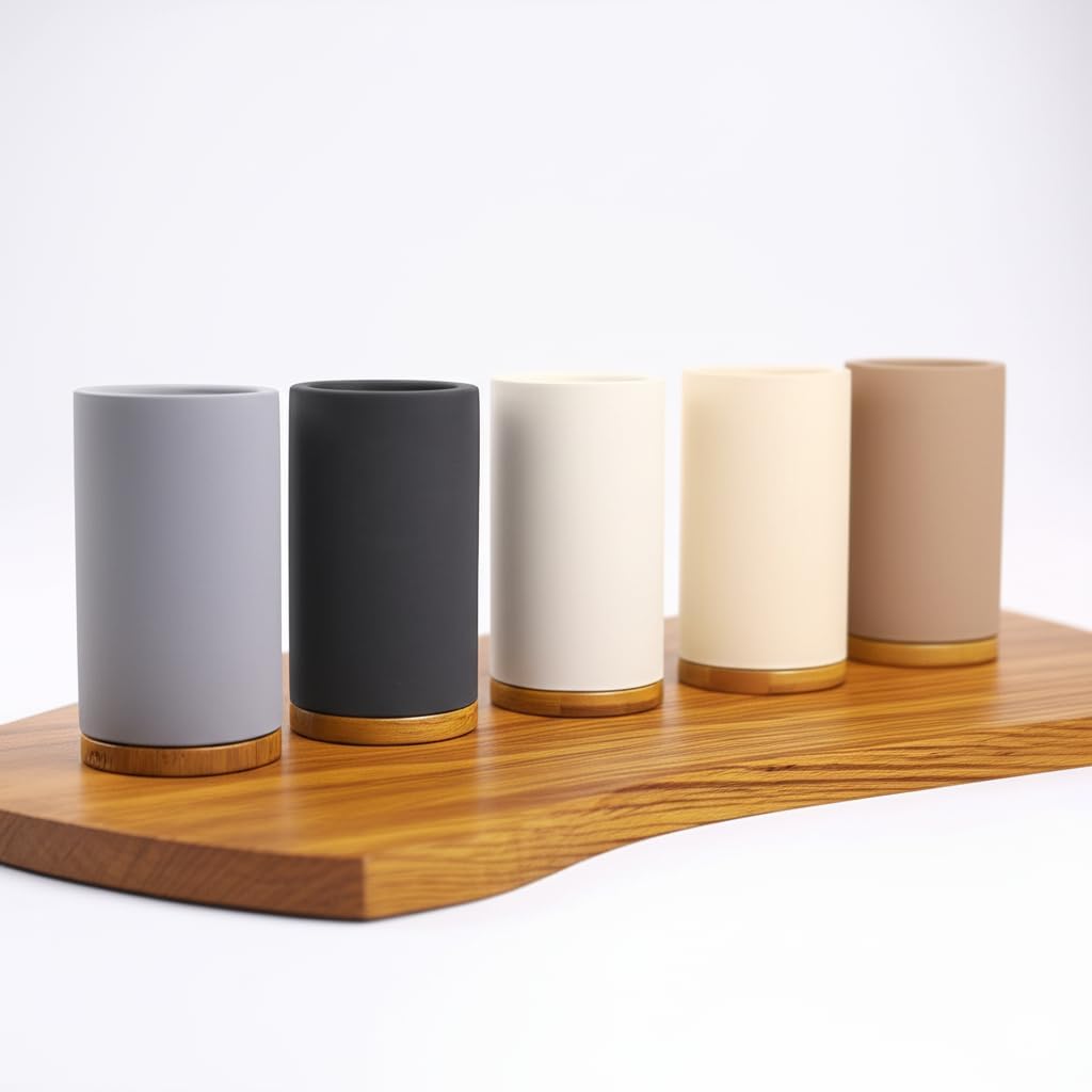 Matani Diatomite & Bamboo Toothbrush Holder - Quick-Drying, Water-Absorbent Stand with Removable Base & Drain Holes for Bathroom Countertop (Beige)