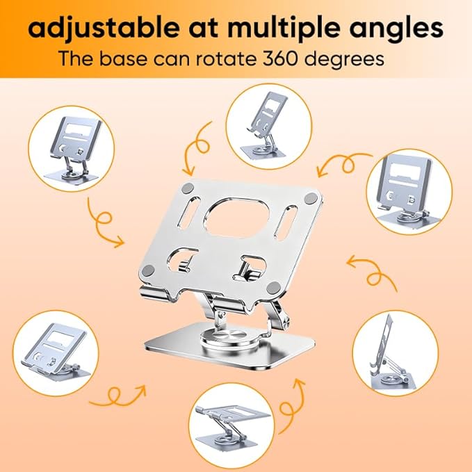 Saker 360° Rotating Laptop Stand, Aluminum Alloy Adjustable Height Ergonomic Computer Riser, Foldable Portable Desktop Stand with Cooling Design for 10-17 inch MacBook