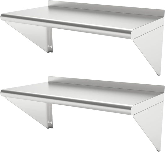 12''x36'' - 2PACKS Wall Mounted Stainless Steel Shelf NSF Commercial Metal Wall Mount Floating Shelving for Kitchen, Restaurant, Food Truck,Garage,Washrooms,Home&Hotel