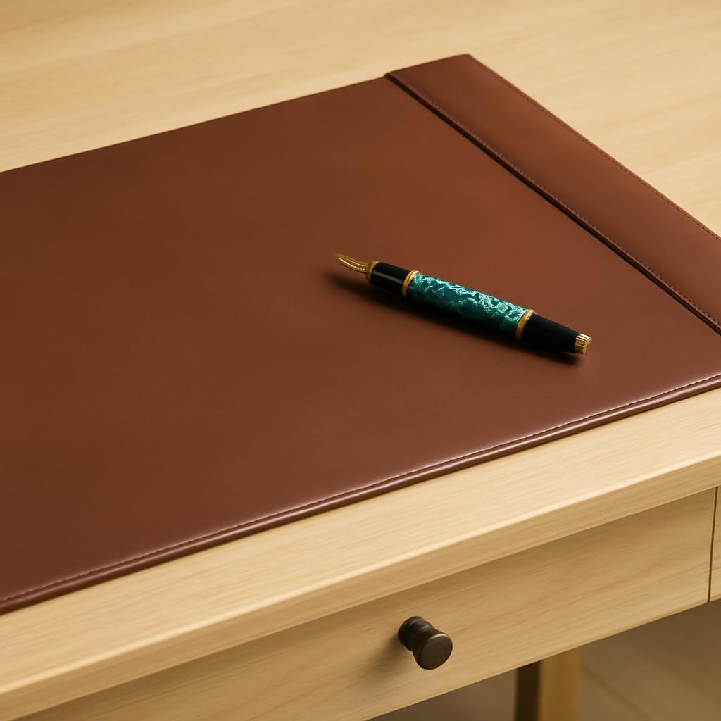 DACASSO 30 x 18, Brown Bonded Leather Desk Pad with Side Rails - Luxury Leather Desk Blotter for Writing