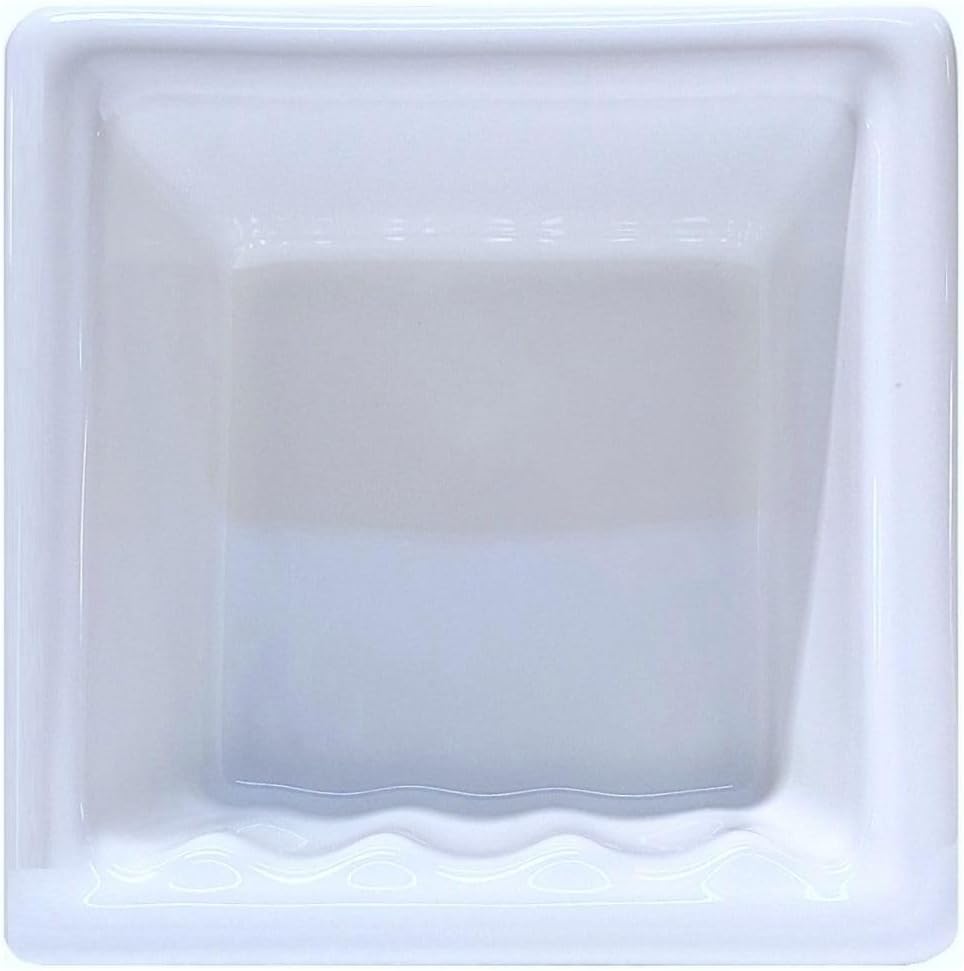 SereneDrains Recessed Ceramic Soap Dish Bar Holder Shower Wall Mount Tray Bathroom Accessories Niche Decorative (White Glossy, 6.5" x 6.5")
