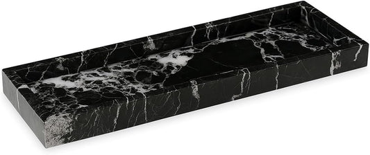 Bey-Berk Atticus Black Zebra Marble Vanity Tray – Handcrafted Stone Organizer for Bathroom Countertop Accessories