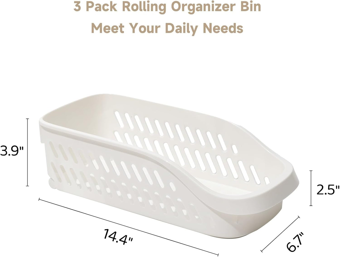 3 Pack Pantry Organizers and Storage with Wheels Pull Out Kitchen Cabinet Organizers and Storage Multi-purpose Rolling Organizer Bin for Food, Snack, Cleaning Supplies