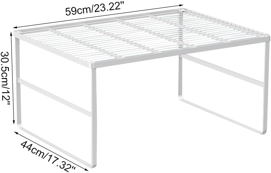 Kitchen Cabinet Storage Shelf Stackable Wire Spice Rack Organizer Heavy Duty Space Saver for Bathroom Bedroom Closet Laundry Room Office Countertop - White, Pack 1