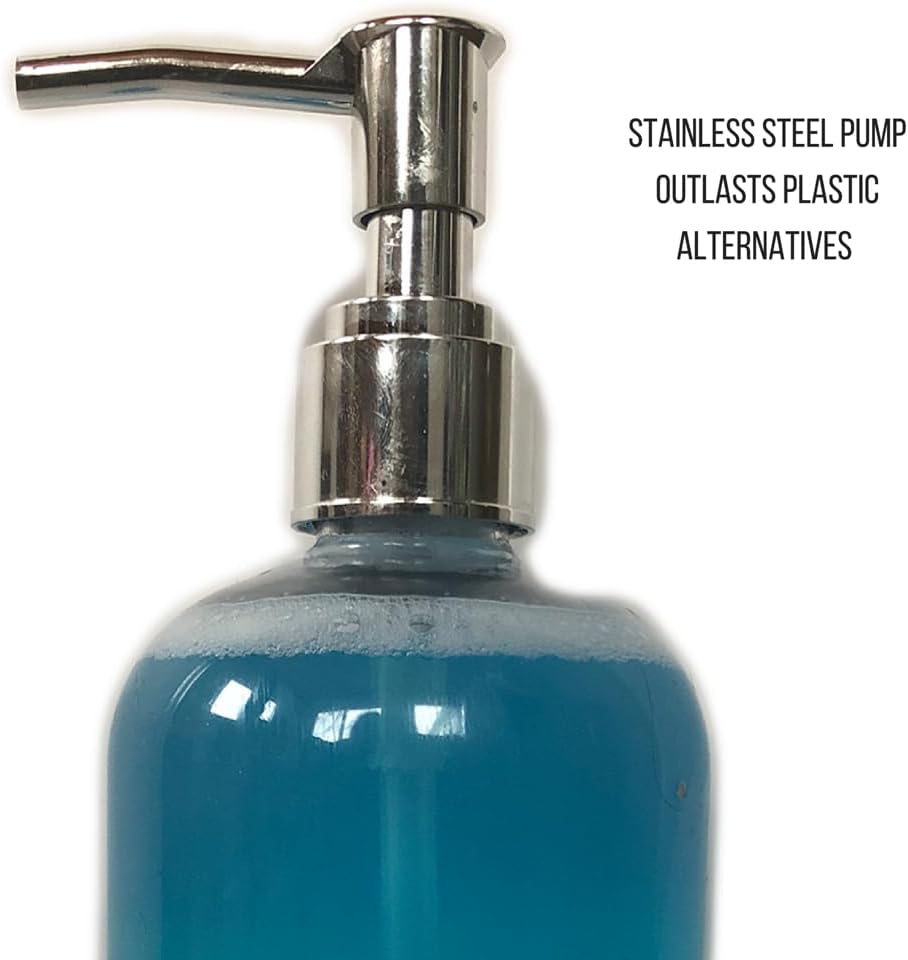 Clear Plastic Soap Dispenser Pump Bottles – 3 Pack, 16 Oz – Refillable Hand Soap Dispensers for Bathroom or Kitchen, BPA-Free Boston Round Pump Bottles for Liquid Soap, Dish Soap, Lotion