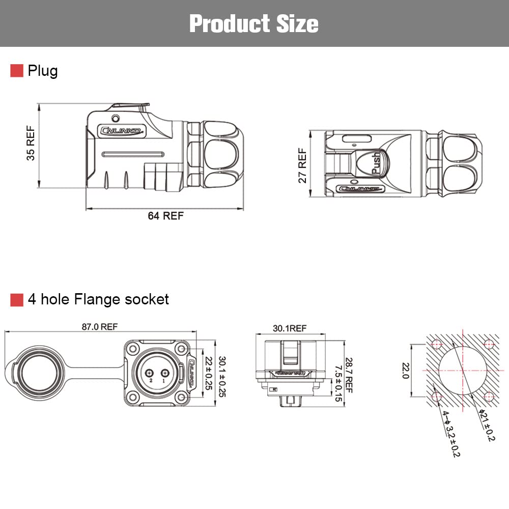 2 Pin Waterproof Connectors, Aviation Cable Connectors for Automotive, Marine, Lights Electrical Wire Connections (Solder, M20)