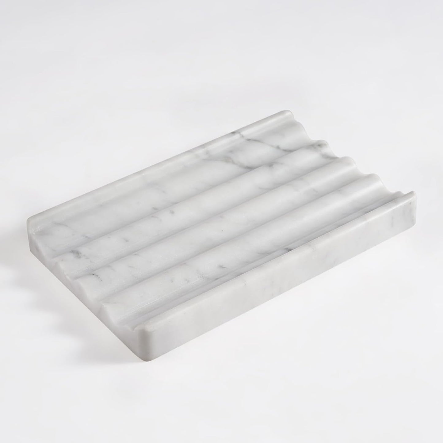 Soap Holder, Marble Soap Dish for Shower, Bar Soap Holder with Water Ripple Design, Easy Cleaning Soap Saver for Kitchen Sink，Bathroom, Executive Italian Natural Stone Soap Tray(Bianco Carrara)