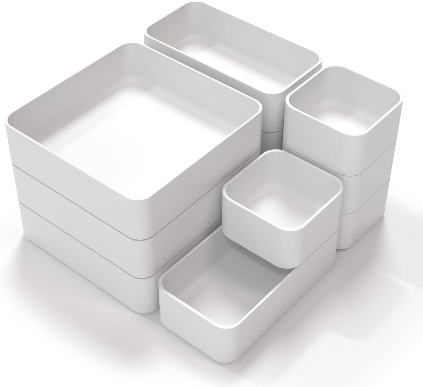 CHANCETSUI 11-Piece Stackable Drawer Organizer Set, Multi-size Desk Drawer Organizer Trays Vanity Storage Bins for Storing Makeup, Stationery, Utensils in Bathroom Dresser, Office and Kitchen