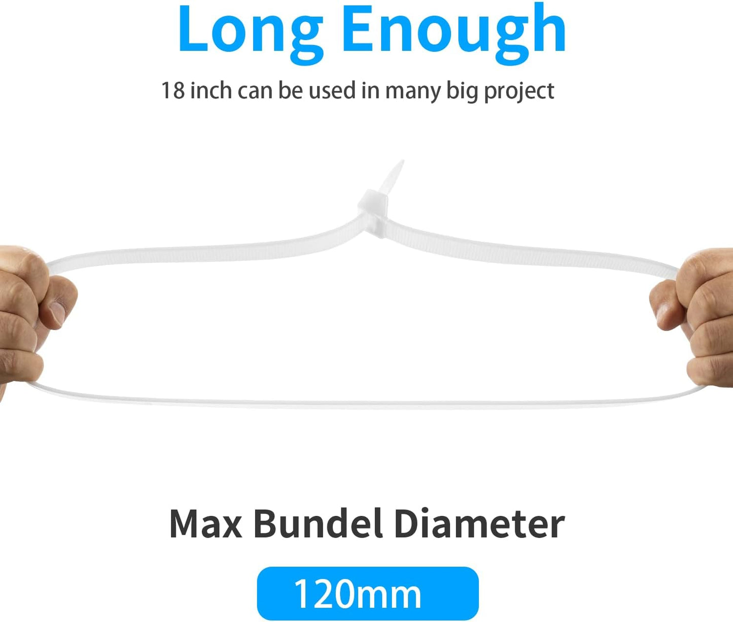 18 inch White Zip Ties Heavy Duty 100 PACK, 200 LBS Ultra Exclusive Strong Plastic Wire Ties, Large Cable Ties Extra Long Tie Wraps, Indoor and Outdoor UV Resistant