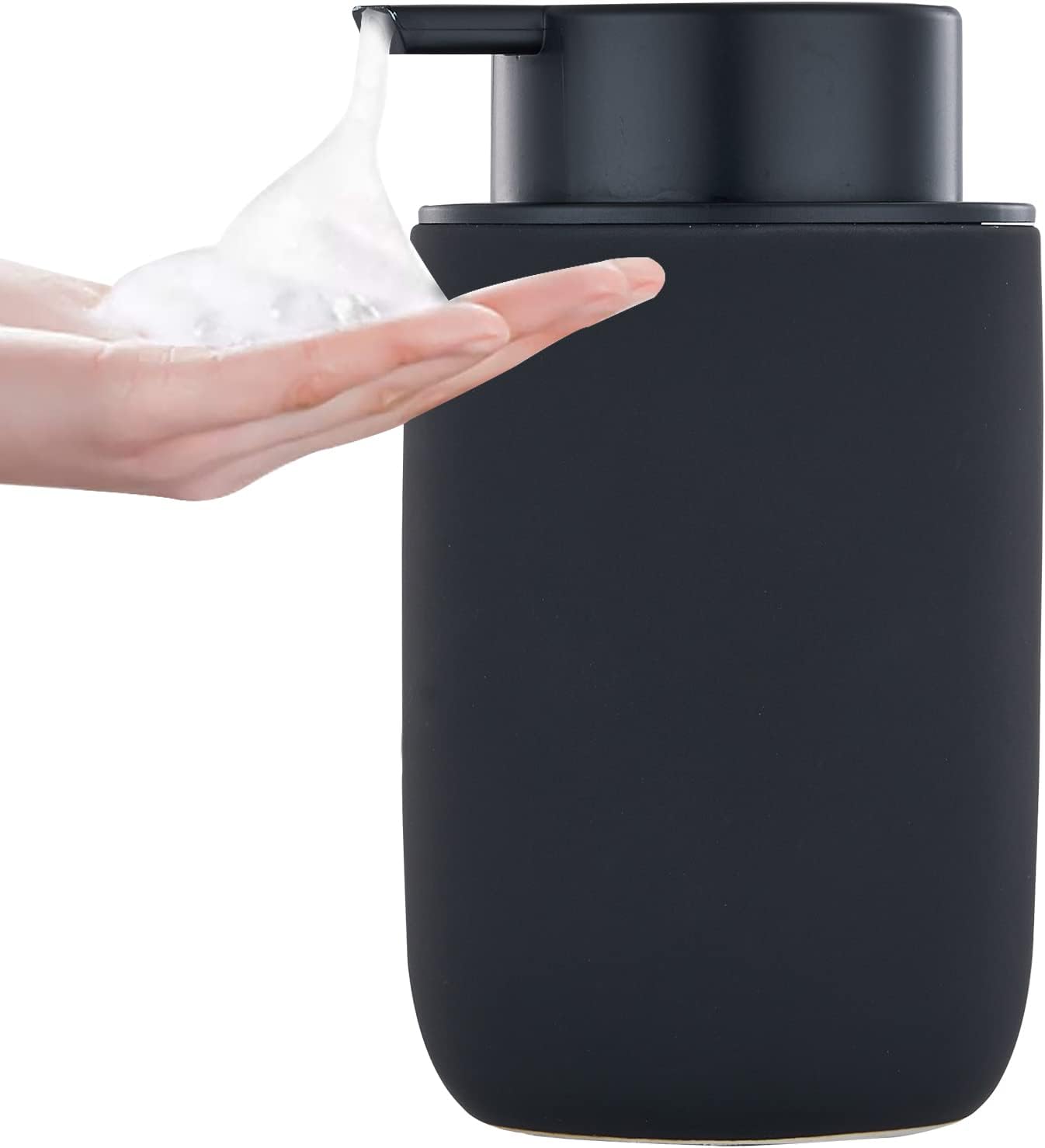 Black Foaming Hand Soap Dispenser - Bathroom Lotion Hand Pump Dispenser Matte Black Foam Soap Dispenser Ceramic Dish Liquid Dispenser for Hand Wash Dispenser (Rubber Paint)