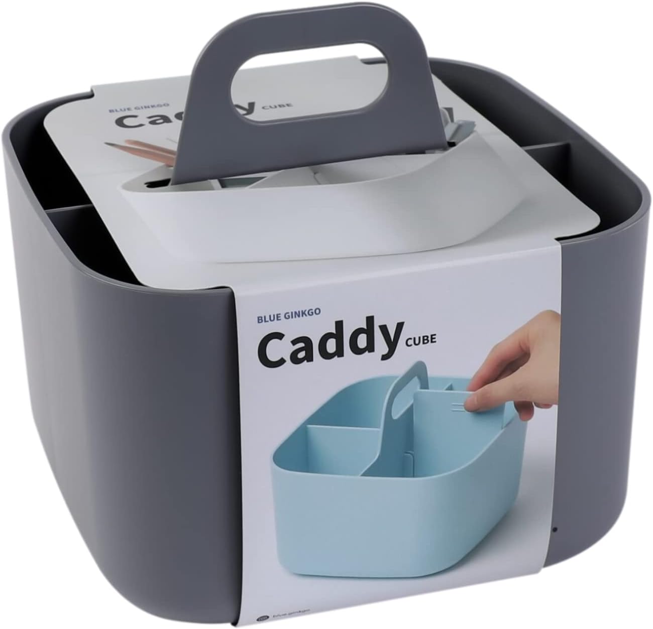 BLUE GINKGO Small Stackable Organizer Caddy – Korean-Made Portable Tote for Bathroom, Office, Crafts, or School Supplies (Square, Gray)