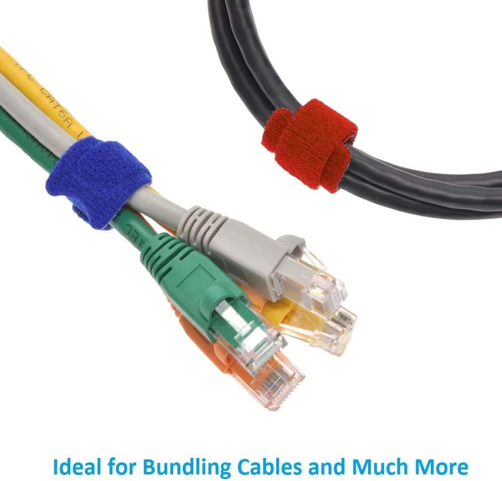 4" (60-Pack) Reusable Hook and Loop Self Gripping Multicolor Fastening Cable Ties - Multipurpose Microfiber Cloth Assorted Cable Organizer Ties