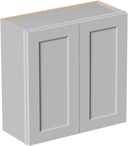 33 Inch Laundry Room Cabinets Wall Mounted, Solid Wood Over The Toilet Storage Cabinet, Bathroom Organizer Cabinets with 2 Door & Shelves, Easy to Assemble for Kitchen, Garage - Light Gray