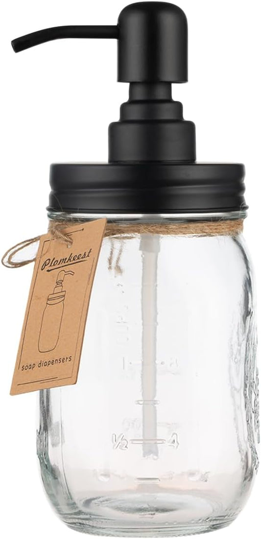 16oz Mason Jar Soap Dispenser Clear Glass Jar with Rust Proof Stainless Steel Pump Liquid Soap Dispenser for Bathroom,KitchenDecor Great for Lotions, Liquid Soaps（Black