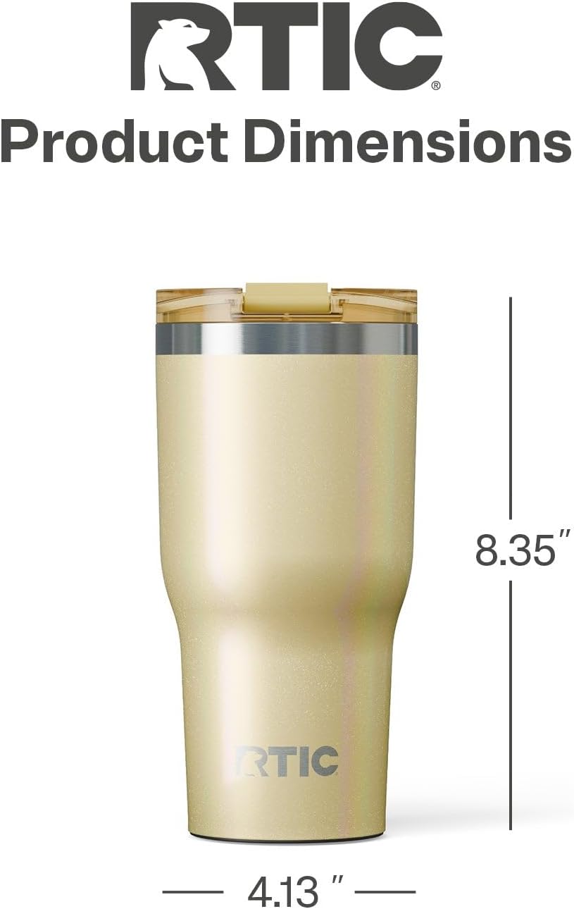 RTIC 30oz Essential Tumbler with Lid, Ceramic Lined, Insulated, Stainless Steel, Metal, Double Wall Vacuum-Insulation, Travel Cup for Iced Coffee, Tea, Hot and Cold Drink, Sunlight Glitter