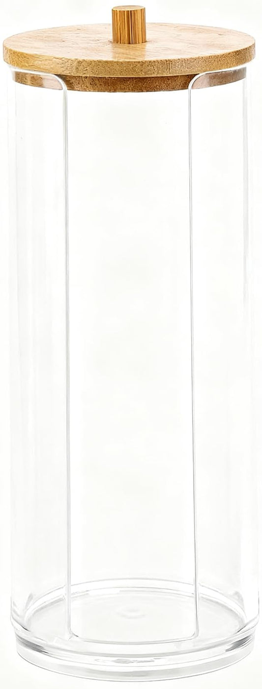 AXX Qtip Dispenser Apothecary Jars Bathroom - Qtip Holder Storage Canister Clear Plastic Jar for Cotton Swab,Q-Tips,Cotton Rounds (M#Cylinder 1Pcs)