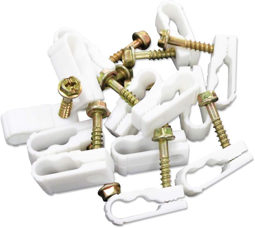 STEREN Coaxial Cable Clips - Cable Holder - Wire Clips - Siding Clips for Hanging - Cord Holder for Desk - Cable Clamps - Cord Clip - Wire Organizer Clips - Tv Mount Screws - White - 10 Pack