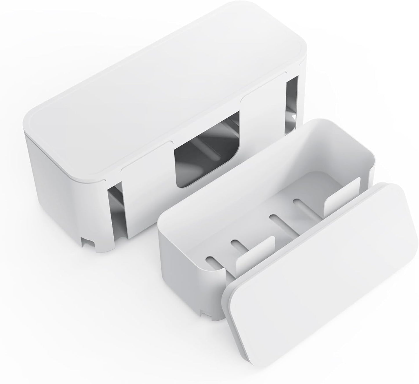Cord Organizer Box, Cable Hider for Power Strips, Surge Protector, Extension Cord and Wire Management, Cable Management Box (2PCS/Large and Medium Size/White)