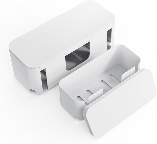 Cord Organizer Box, Cable Hider for Power Strips, Surge Protector, Extension Cord and Wire Management, Cable Management Box (2PCS/Large and Medium Size/White)