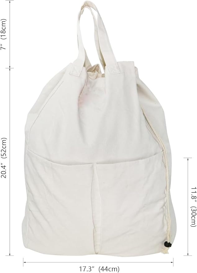 Pack of 2, 100% Breathable Cotton Canvas Laundry Backpack with Drawstring Closure, Laundry Bags with Shoulder Straps & 2 Handles, Washable in Machine & Dryer