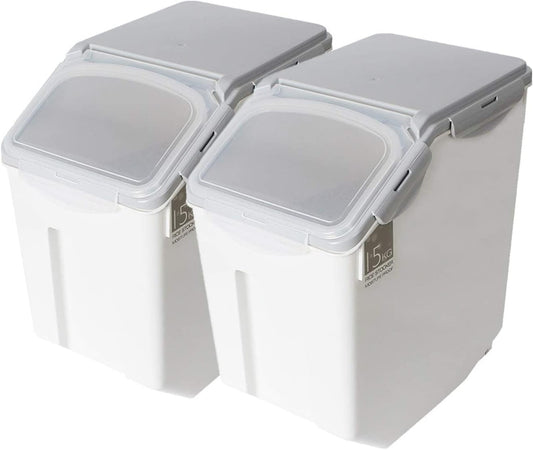 2-Pack Rice Storage Bins 15 Liter With PP Locking Lid, Large Food Storage Container with Wheels For Rice, Flour,Pet food