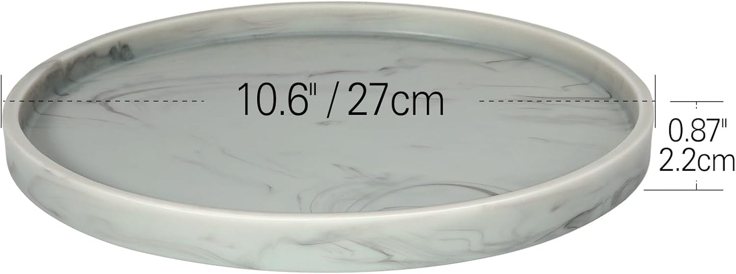 Emibele Vanity Tray, Resin Round Tray Decorative Storage Organizer for Bathroom Toilet Tank Bedroom Kitchen Countertop, Jewelry Storage Dresser for Candle,Lotion Bottle,Cosmetics, Matte Ink Grey