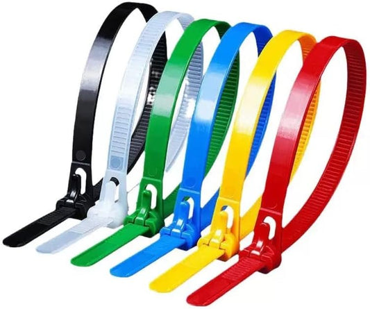 10 Inch 100 PCS Color Releasable Cable Zipper Cable Ties,Adjustable Reusable 50 Lbs Tensile Strength Nylon Cable Ties，Suitable for multi-purpose plastic cable ties in homes, offices and workshops