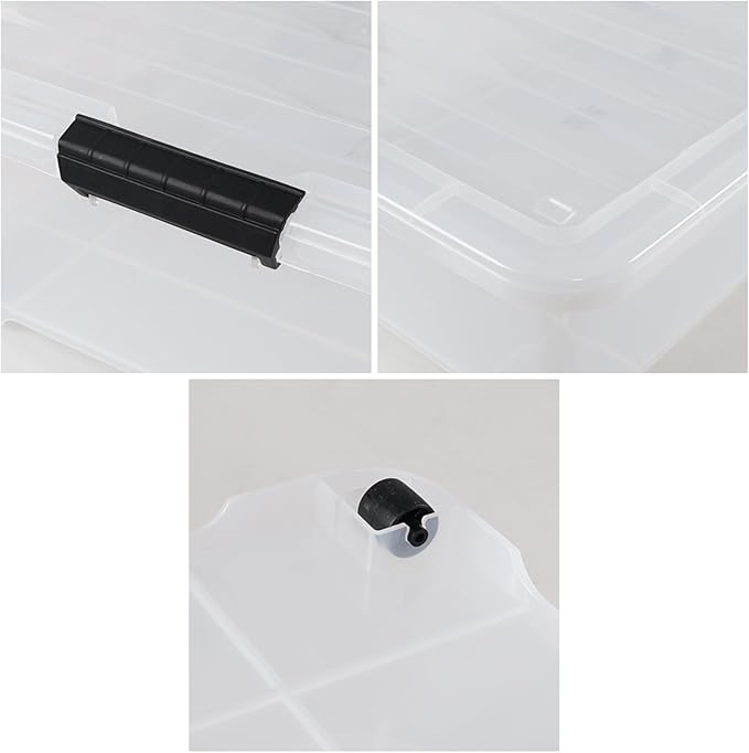 50 Quart Wheeled Latching Storage Box, Stackable Bin with Latch Lid, Plastic Container to Organize Shoes Underbed (3 Pack)